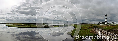 Panoramic view of lighthouse and surrounding marshlands Stock Photo