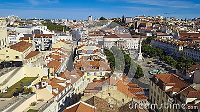 Panoramic View of Lisbon Lisboa orange roofs and Castle, Editorial Stock Photo
