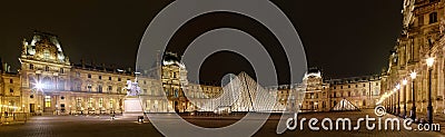 Panoramic view of Louvre Art Museum at night Editorial Stock Photo
