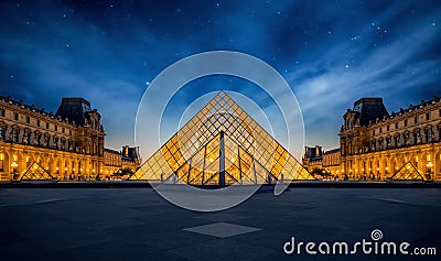 Panoramic view of Louvre Museum Editorial Stock Photo