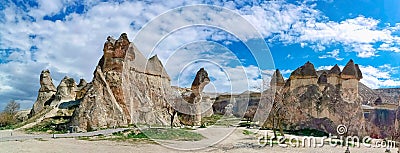 Panoramic view of the Love valley in Goreme village, Turkey. Stock Photo