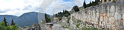 Panoramic view of the main monuments and places of Greece. Ruins of ancient Delphi. Oracle of Delphi Stock Photo