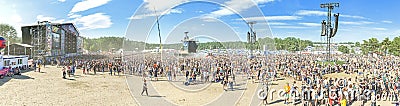 Panoramic view of main stage of the 21th Woodstock Festival Poland. Editorial Stock Photo