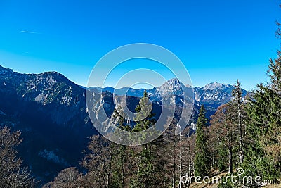 Hochblaser - Panoramic view of majestic mountain peaks of GesŠuse seen from Hochblaser in Eisenerz Alps, Ennstal Alps, Styria Stock Photo
