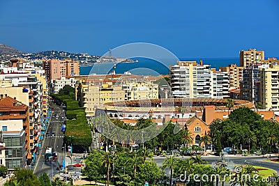 Panoramic view of Malaga, La Alcazaba, Histiric Building, Malaga, Spain Editorial Stock Photo