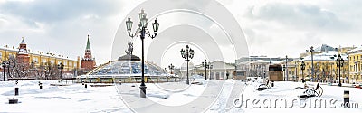 Panoramic view of the Manezhnaya or Manege Square in winter, Moscow, Russia Stock Photo