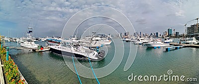 Panoramic view at the marina and downtown Luanda, bay of Luanda, marginal and central buildings, in Angola Editorial Stock Photo