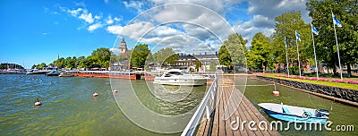 Waterfront and marina in Naantali town at sunny day. Finland Stock Photo