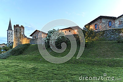 Panoramic view of the Medieval village of Ricetto di Candelo in Piedmont, used as a refuge in times of attack during the Middle Ag Stock Photo