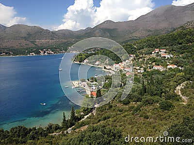 Panoramic view of Mediterranean coastal holiday accommodations, Dubrovnik, Dalmatia, Croatia, Europe Stock Photo