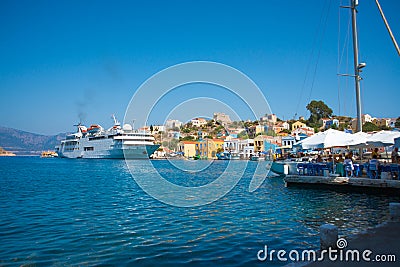 Panoramic view of mediterranean Greek island Kastellorizo (Megisti), nearest to the Turkey Stock Photo