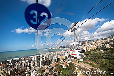 Panoramic view of the Mediterranean sea line and cable car Editorial Stock Photo