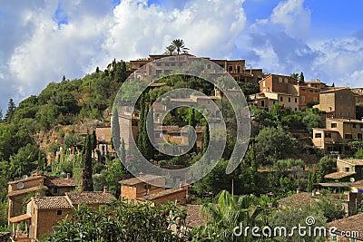 Panoramic view of the mediterranean village of Deja in Mallorca, Spain Stock Photo