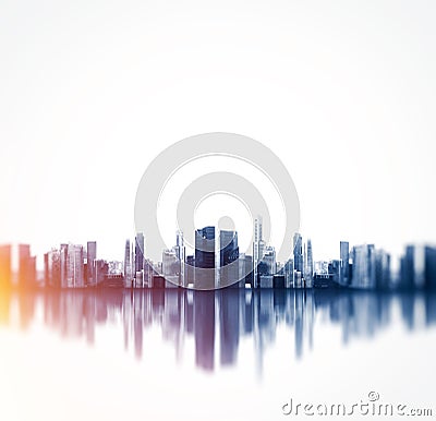 Panoramic view of a megalopolis with reflection. Square Stock Photo