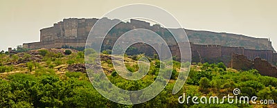 Panoramic view of Mehrangarh fort from Rao Jodha desert rock park Stock Photo