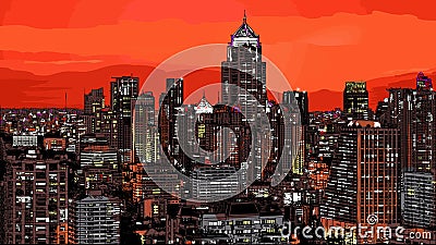 Panoramic view of modern Bangkok Vector Illustration