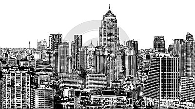 Panoramic view of modern Bangkok near Asok Vector Illustration