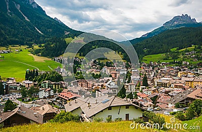 Panoramic view of Moena, the fairy of the dolomites in Trentino Alto- Adige, Italy Stock Photo