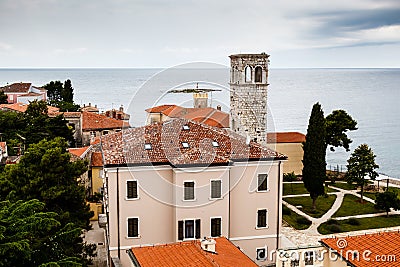 Panoramic View on Monastery Tower in Porec Stock Photo