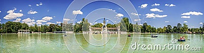 Panoramic view of Monument to Alfonso XII, Buen Retiro park, and Editorial Stock Photo