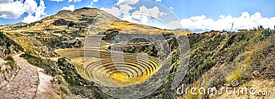 Panoramic view of the Moray - an archaeological site in Peru Stock Photo