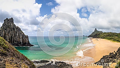 Panoramic view of Morro Dois Irmaos, Morro do Pico and Mar de Dentro Beaches - Fernando de Noronha, Pernambuco, Brazil Stock Photo