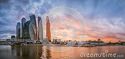 Panoramic view of Moscow-city cloudy evening Editorial Stock Photo