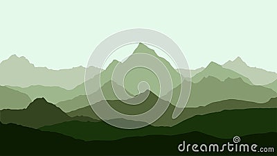 Panoramic view of the mountain landscape with fog in the valley Vector Illustration