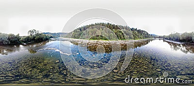 Panoramic view of mountain river stream wild landscape on scenic day in summer Stock Photo