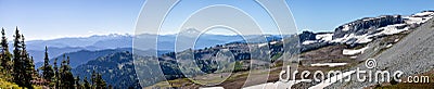 View of Mt. Rainier while hiking Summerland to Panhandle Gap Stock Photo