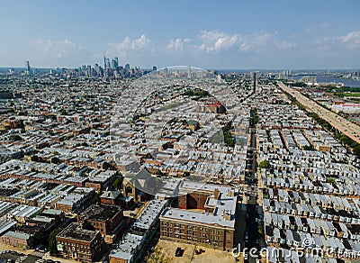 Panoramic view of neighborhood in roofs and streets of Philadelphia PA US Stock Photo