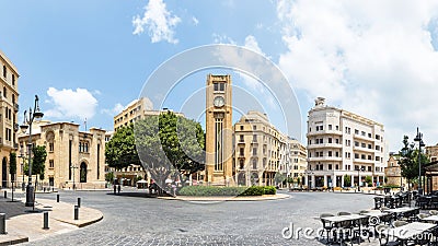 Panorama of Nejmeh square in downtown Beirut with the Lebanese parliament building, Lebanon Editorial Stock Photo