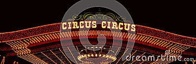 Panoramic view of neon lights of Circus Circus Casino, Las Vegas, NV Editorial Stock Photo