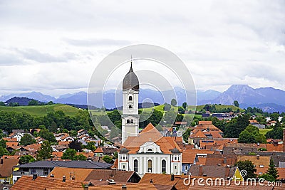Panoramic view of Nesselwang in the Bavarian AllgÃ¤u. Stock Photo