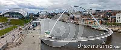 Panoramic view of Newcastle and Gateshead Quayside and Bridges in north east England Editorial Stock Photo