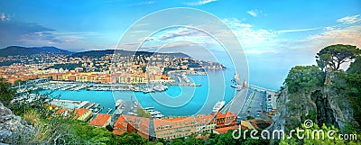 Panoramic view of Nice Old Port. Nice, France, Cote d`Azur, French Riviera Stock Photo