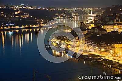 Panoramic view at night. Porto. Portugal Editorial Stock Photo