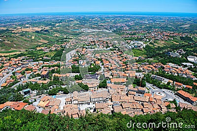 Panoramic view from from the observation deck of San Marino, european dwarf city state Stock Photo