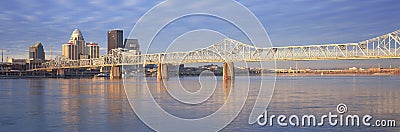 Panoramic view of the Ohio River and Louisville skyline, KY shot from Indiana Editorial Stock Photo