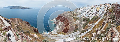 Panoramic view from the Old caste of Oia, Santorini Stock Photo