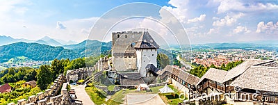 Panoramic view at the Old Catle of Celje with Town in backround - Slovenia Stock Photo
