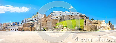 Panoramic landscape with ancient fortress and residential houses in Medina. Tangier, Morocco Stock Photo