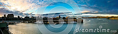 Panoramic View of Old Montreal Port Stock Photo