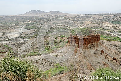 Panoramic view Olduvai Gorge, the Cradle of Mankind, Great Rift Valley, Tanzania, Eastern Africa Stock Photo