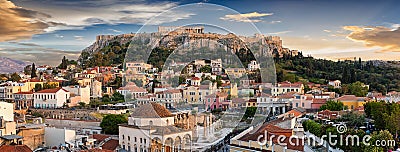 Panoramic view over the old town of Athens and the Parthenon Temple of the Acropolis Stock Photo