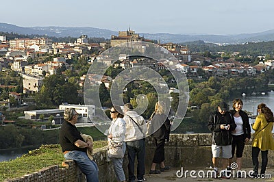 Panoramic view over Spanish city Tui from Portugal Editorial Stock Photo