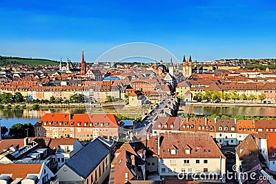 Panoramic view overlooking the Old Town of Wurzburg, Germany Stock Photo