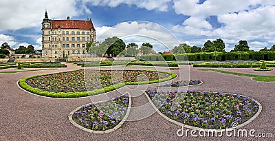 Panoramic view of Palace GÃ¼strow Germany with palatial garden Stock Photo