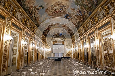 Panoramic view of Palazzo Medici interior, also called Palazzo Medici Riccard Editorial Stock Photo