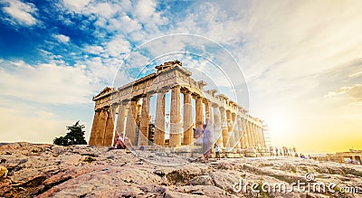 Panoramic view of the Parthenon at sunset Stock Photo